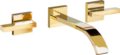 Produktbild von BELIANI Wandarmatur für Waschbecken gold Messing 3 Löcher Doppelhebel