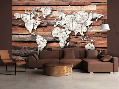 Produktbild von Vlies Fototapete Weltkarte 350x256 cm Tapeten Wandtapete XXL Holz Bretter k-A-0028-a-b