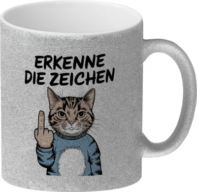 Produktbild von Katze mit Mittelfinger Erkenne die Zeichen Glitzer-Kaffeebecher