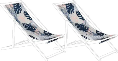 Produktbild von BELIANI Stoffbezüge für Gartenliege 2er Set Blau aus Polyester 113 x 44 cm mit Blättermotiv Gartenausstattung Outdoor Garten Accessories