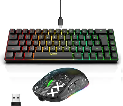 Produktbild von HXSJ Tastatur und Maus Set K68 RGB Streamer Mini-Gaming-Tastatur, 2,4G kabellose mechanische RGB-Gaming-Maus 3600DPI, 11 RGB-Beleuchtungsmodi