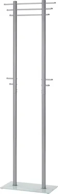 Produktbild von Kleiderständer Garderobe Garderobenständer TARIS, alufarben, Bodenplatte aus Sicherheitsglas, 3 Stangen und 10 Haken