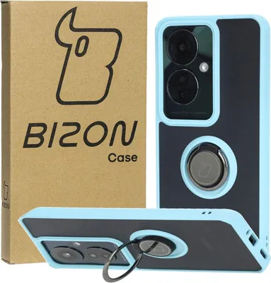 Produktbild von Bizon Case Hybrid Ring Fingerring Hülle für Oppo Reno11 F 5G, Rauch mit hellblauem Rahmen