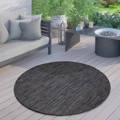 Produktbild von In- & Outdoor Teppich Flachgewebe einfarbig modern wetterfest für Terrasse Küche Einfarbiges Muster Grösse 120 cm Rund