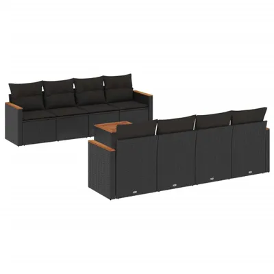 Produktbild von 9-tlg. Garten-Sofagarnitur mit Kissen Schwarz Poly Rattan