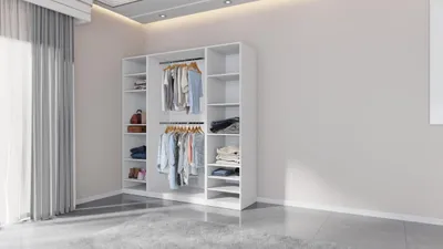 Produktbild von Kleiderschrank 200 cm TRES G ohne Türen – offenes Schranksystem mit Regalen & Kleiderstange WEIß