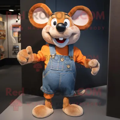 Produktbild von Orange REDBROKOLY Maus Maskottchen kostüm gekleidet in ein Jeanshemd und Ringe