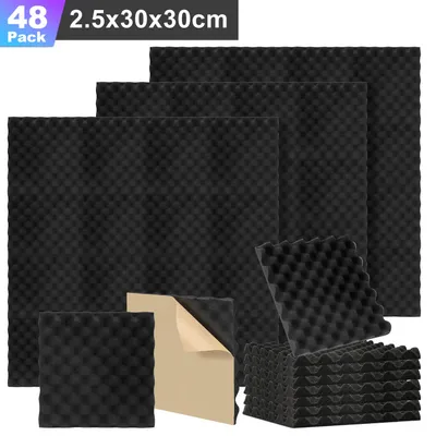 Produktbild von Eikuavons 48 Stück Akustikschaumstoff Akustikschaum Matten 30 x 30 x 2.5cm Schalldämmmatten zur effektiven Schaumstoff Fliesen Wellenprofil Schwarz