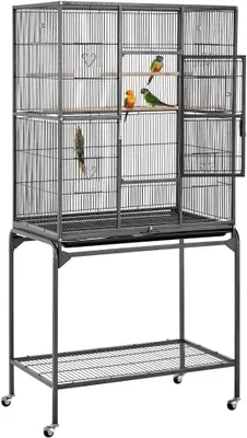 Produktbild von Vogelvoliere Vogelkäfig mit Tür Vogelhaus Vogelbauer mit 4 Rollen 47 x 81 x 160 cm