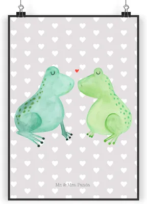 Produktbild von Mr. & Mrs. Panda Bild Frosch Liebe DIN A3 - Grau Pastell - Geschenk, Wandbild, drucke, Wanddekoration, Freundin, Hochzeitstag, Frösche, Plakat, Kunstdruck