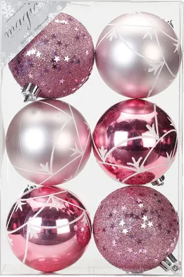 Produktbild von Weihnachtskugeln Dekorierte Kugeln Kunststoff 8cm 6er Set - Rosa Mix