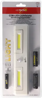 Productafbeelding van LED-lichtbalk met bewegingssensor, ideaal voor verlichting in kasten, trappenhuizen en keukens, met instelbare lichtbundel