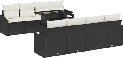 Immagine prodotto di Set da giardino composto da 7 pezzi, divano e poltrone, in rattan sintetico nero e crema