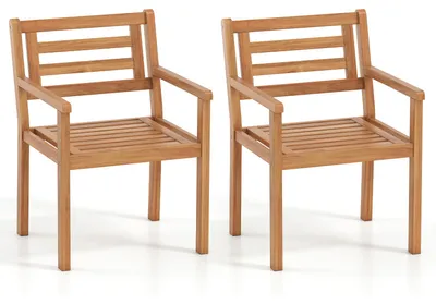 Obrázek produktu pro COSTWAY Sada 2 dřevěných zahradních židlí, dřevěné židle s područkami, balkonové židle s nosností až 180 kg, zahradní křesla do zahrady, na balkon a na terasu