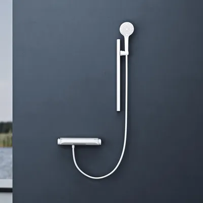 Produktbild von doporro Duschsystem mit Thermostat Duscharmatur Duschgarnitur mit Regendusche und 3 Strahlarten Duschkopf Höhenverstellbar Matt weiß Duschsystem9