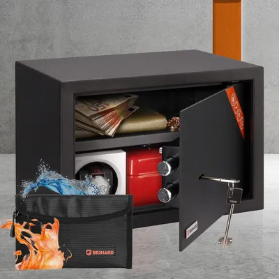 Productafbeelding van Familiekluis met dubbele vergrendeling - 25x35x25 cm. Veiligheidskluis met uitneembaar legplank - Kwalitatieve kluis, geschikt voor A4-documenten en laptops