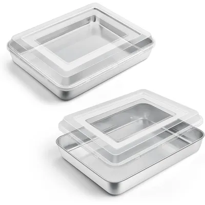 Immagine prodotto di 4 teglie da forno con coperchio (2 teglie + 2 coperchi), dimensioni 26,5x20,5x5 cm, adatte all'uso in forno