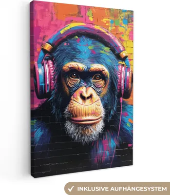 Produktbild von Leinwand Bilder 40x60 cm - Graffiti Schimpanse, moderne Wanddeko für Wohnzimmer