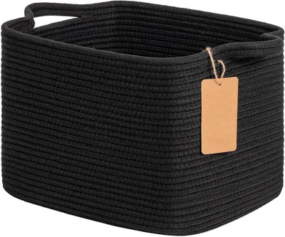 Image de Panier de rangement noir, petit panier de rangement, panier tressé avec anses, panier cadeau vide, paniers de rangement 34 x 25 x 23 cm
