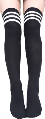Produktbild von Krautwear Damen Strümpfe Socken Overknees Streifen Kniestrümpfe Cheerleader (1x schwarz/weiß)