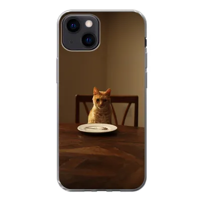Produktbild von MuchoWow® Handyhülle Schutzhülle Hülle für iPhone 13 mini Katze - Esstisch - Teller Silikon Softcase Handy Hülle - Softcase