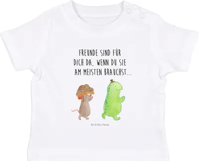 Produktbild von Mr. & Mrs. Panda  T-Shirt Schildkröte Maus 6. - 12. Monat - Weiß - Geschenk, Baby Oberteil, Freunde, Shirt, Organic, Babyshirt