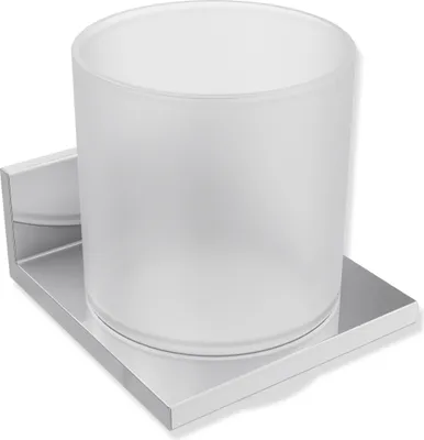 Produktbild von HEWI Glasbecher mit Halter, Metall, verchromt, Becher aus Kristallglas, satiniert