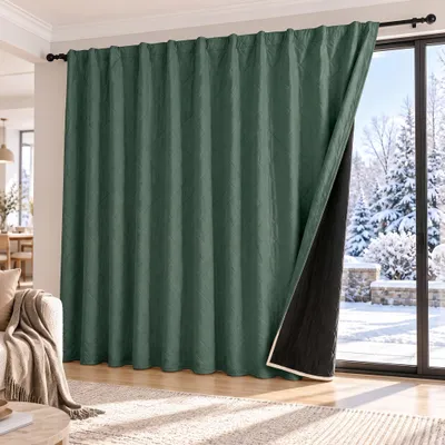 Productafbeelding van 1x Extra groot fluweel gordijn, thermisch isolerend, met fronsband, geschikt als roomdivider, verduisterend, 415g/m², geschikt voor deur, woonkamer, slaapkamer, 254x244cm, groen