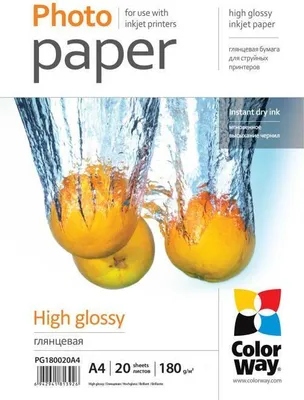 Obrázok produktu pre Colorway PG180020A4, Lesk, 180 g/m², A4, 20 listy, 215 µm, 5 - 25 °C