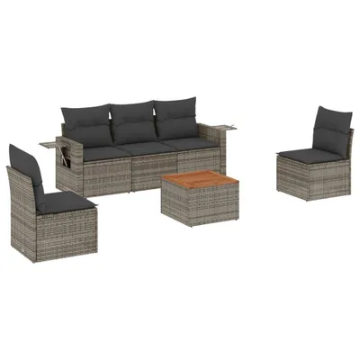 Produktbild von vidaXL 6-tlg. Garten-Sofagarnitur mit Kissen Grau Poly Rattan