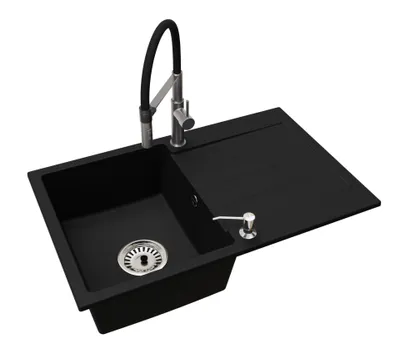 Produktbild von Große Küchenspüle Einbecken mit Abtropffläche inkl. Armatur, Siphon und Seifenspender