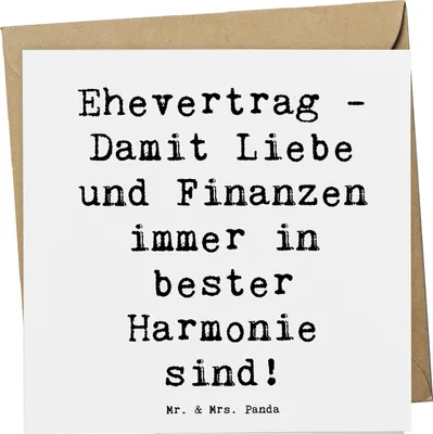 Produktbild von Mr. & Mrs. Panda Grußkarte Spruch Ehevertrag Liebe Finanzen - Weiß - Geschenk, Zukunft, anlasskarte, doppelkarte, faltkarte, Geschenke, Vereinbarung, Fairness, Heirat