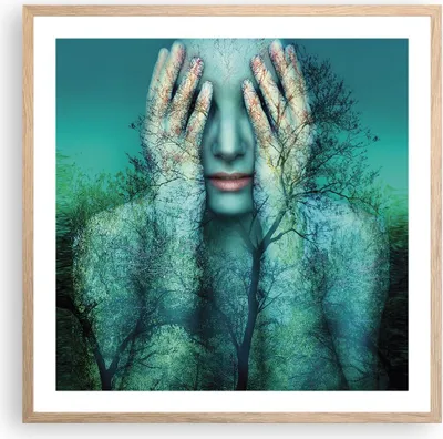 Produktbild von Gerahmtes Poster - Rahmen in heller Eiche - Frau Natur Grafik - 60x60 cm - Wand Bild - Wanddeko - Wandbilder - Wandposter - Bilderrahmen - Bilder - Kunstdruck - Wandbild - P2NAC60x60-4254