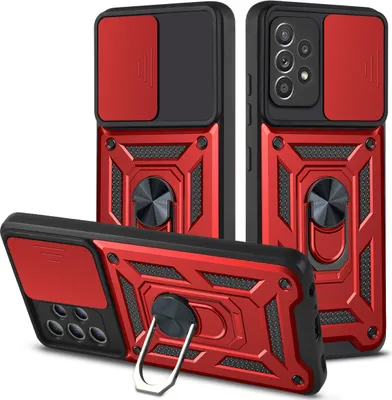 Produktbild von Galaxy A32 5G Hülle mit 360° Drehbarer Magnetische Ring Ständer Halter Dia Kameraschutz TPU Bumper Silikon Schutzhülle für Samsung Galaxy A32 5G Rot