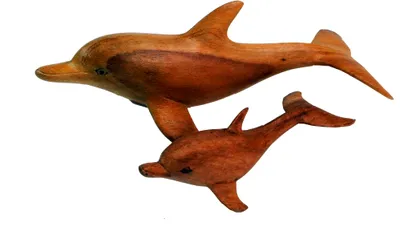 Produktbild von Deko Delphin, Geschnitzt in 2 Größen, Braun, Holz, Größe: 8*21*6,5 cm