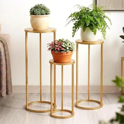 Produktbild von DanDiBo Blumenhocker Metall Gold Rund Blumenständer Beistelltisch 96510 3er Set Blumensäule Modern Pflanzenständer Pflanzenhocker