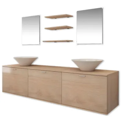 Produktbild von vidaXL 8-tlg. Badmöbel und Waschbecken Set Beige