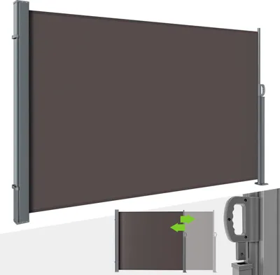 Produktbild von Ikodm Seitenmarkise 300 x 160 cm Ausziehbar Windschutz, Sichtschutz für Balkon & Terrasse, Seitenrollo mit Wandhalterung Sonnenschutz - Brau Markise