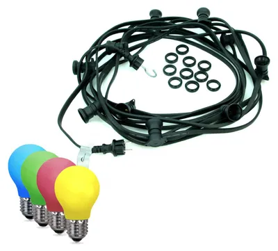 ILLU-Lichterkette BLACKY - 30m - 30xE27 | IP44 | bunte LED Tropfenlampen | SATISFIRE