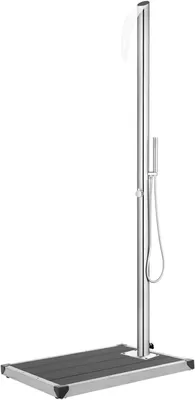 Produktbild von Gartendusche mit Grauer Bodenplatte 225 cm Edelstahl, Garten-dusche Pooldusche Terrassendusche für Outdoor Camping Pool3070785