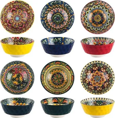 Productafbeelding van Famanu saladekommen set, 6 kleurrijke keramische kommen - 750 ml