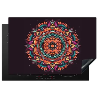 Produktbild von KitchenYeah© Herdabdeckplatte Mandala - Blumen - Hippie - Boho - Orange , 80x52cm, Küche Deko, Glaskeramikkochfeld Herdabdeckung, Abdeckplatte fùr Kochfeld