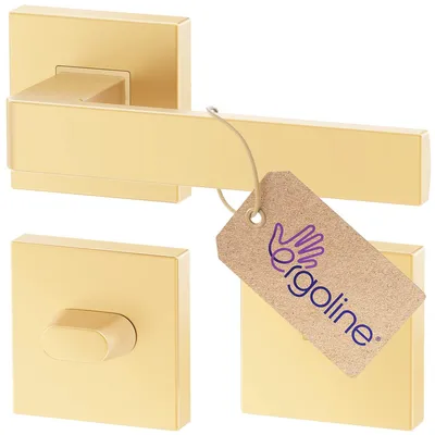 Produktbild von Messingfarben Matt, Gold Matt Türbeschlag ERGO für Badtüren WC, Eckig-Rosette, Türbeschlag; Türgriff; Türklinke, Drückergarnitur