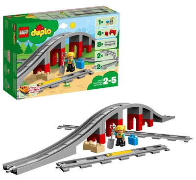 Produktbild von LEGO DUPLO Eisenbahnbrücke und Schienen-Set, Kinderspielzeug mit Signalstein, Spielzeugeisenbahn für Mädchen und Jungen ab 2 Jahren 10872