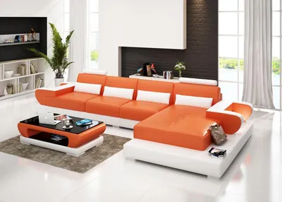 Productafbeelding van Lederen bank, hoekbank, woonkamer set, design bank, modern, model G8003C