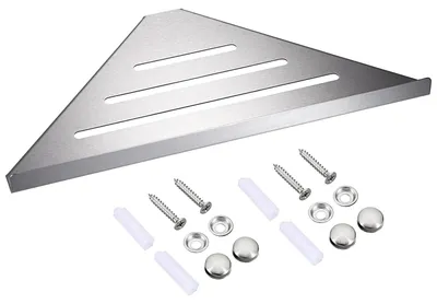 Image de Étagère d'angle en acier inoxydable, triangulaire, de 30 cm, pour la salle de bain et la cuisine