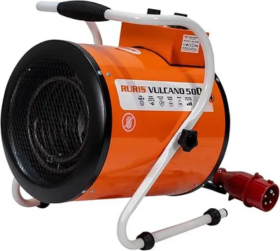 Imagen del producto de Calentador eléctrico industrial, modelo Vulcano, 500, 5 kW, 3 niveles de potencia, caudal de aire de 411 m³/h, termostato integrado, protección IPX4, voltaje de 380 – 400 V, ideal para talleres, garajes y obras