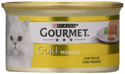 Productafbeelding van Gourmet Purina Gold Mousse, natvoer voor katten, met kip, 24 blikjes à 85 gram