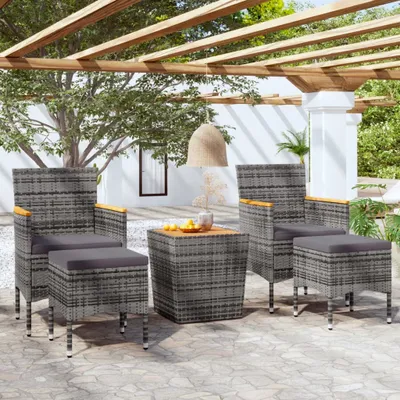 Image de Maison Exclusive - Ensemble de jardin 5 pièces en polyrotin et bois d'acacia massif, gris