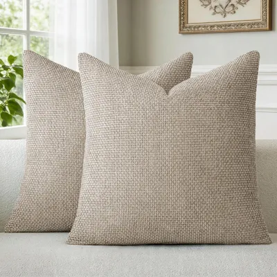 Immagine prodotto di Copricuscini 60x60 cm, color tortora, in tessuto chenille, set da 2